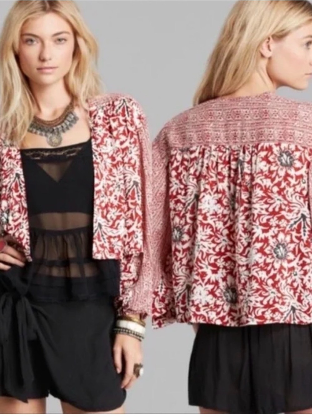 NWOT Free People Sheila's Floral Kimono Lace Tie Open Blouse Mixed print Sz  XS - Picture 9 of 9